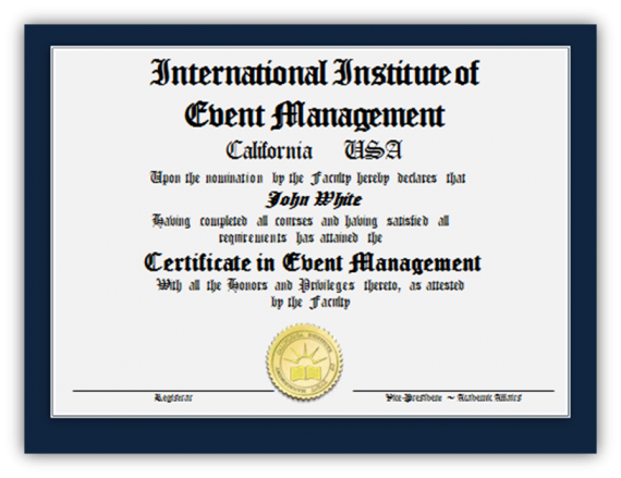 Certificate in Event Management $445 Study Online Complete in